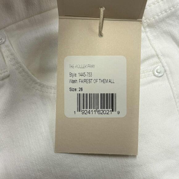 Mother The Roller Fray Fairest Of Them All Wide Leg White Denim Jeans Sz 26 NWT - Picture 11 of 15